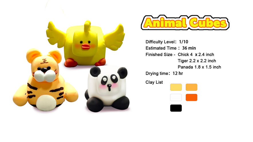 Animal Cubes CoolorCat Air Dry Clay Step by Step Tutorial for Kids Easy
